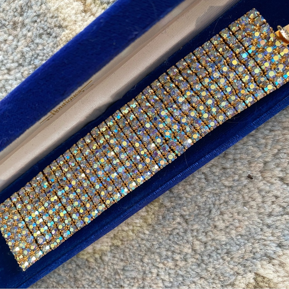 Vintage 80s Gold and Blue Crystal Bracelet